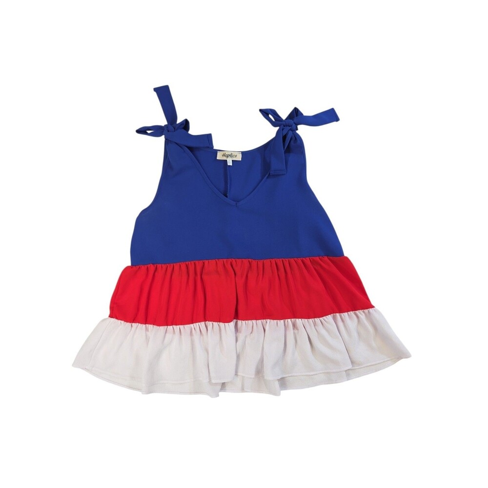 Haptics Holly Harper Patriotic Tiered Babydoll Tank Top Blue Red White Large USA